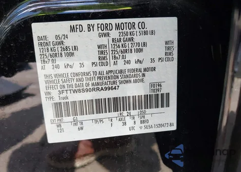 2024 Ford Maverick Lariat из США, поврежденный, VIN 3FTTW8S90RRA99647